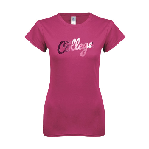  Next Level Womens Fuchsia Boyfriend Tee - The College Script Foil