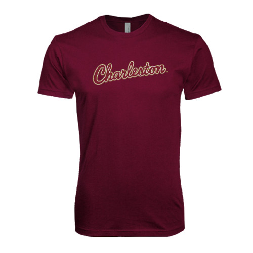  Next Level Maroon SoftStyle T Shirt - Charleston Script