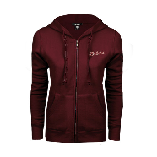  ENZA Womens Maroon Fleece Full Zip Hoodie - Charleston Script