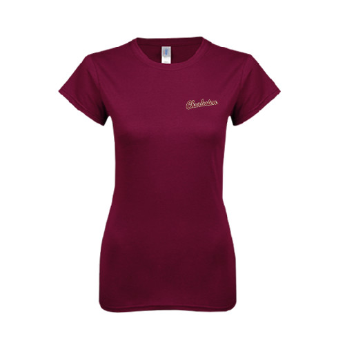  Next Level Womens Maroon Boyfriend Tee - Charleston Script