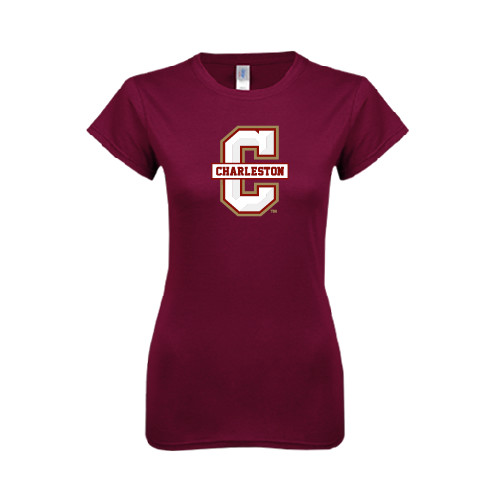  Next Level Womens Maroon Boyfriend Tee - Official Logo - C Charleston