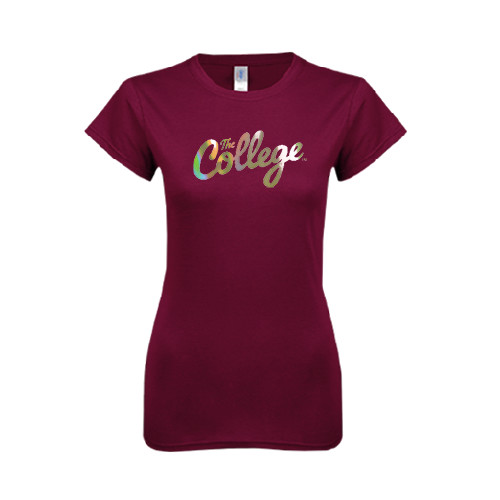  Next Level Womens Maroon Boyfriend Tee - The College Script Foil