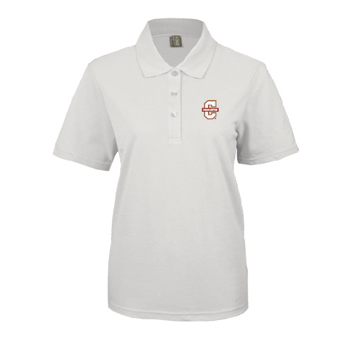  Womens Silk Touch White Pique Polo - Official Logo - C Charleston