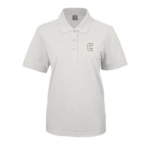  Womens Silk Touch White Pique Polo - C