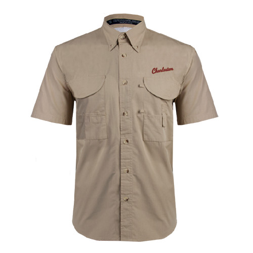  Khaki Fishing Shirt Performance Short Sleeve - Charleston Script
