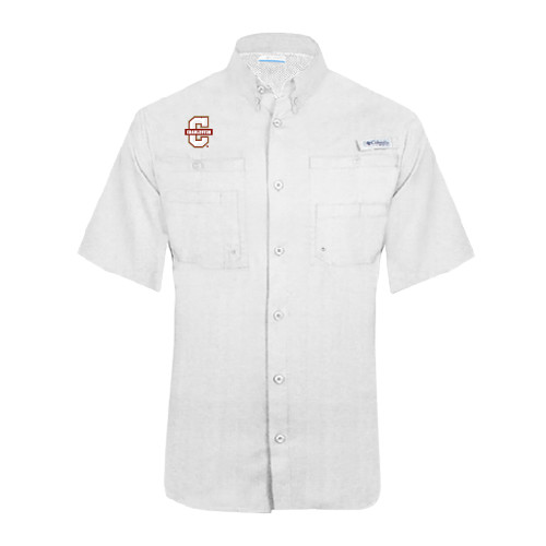  Columbia White Tamiami Performance Short Sleeve Shirt - Official Logo - C Charleston
