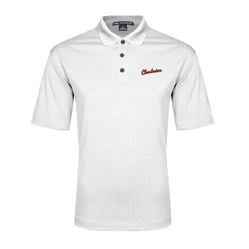  White Performance Fine Jacquard Polo - Charleston Script