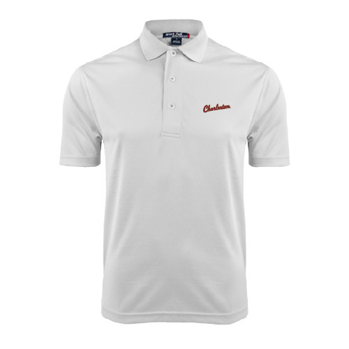  White Dry Mesh Polo - Charleston Script