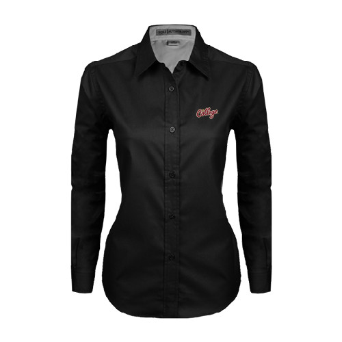  Womens Black Twill Button Down Long Sleeve  - The College Script