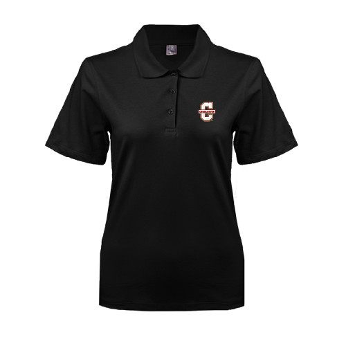  Womens Silk Touch Black Pique Polo - Official Logo - C Charleston