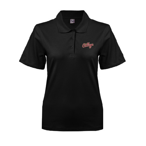  Womens Silk Touch Black Pique Polo - The College Script