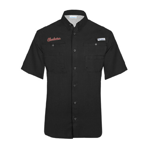  Columbia Black Tamiami Performance Short Sleeve Shirt - Charleston Script
