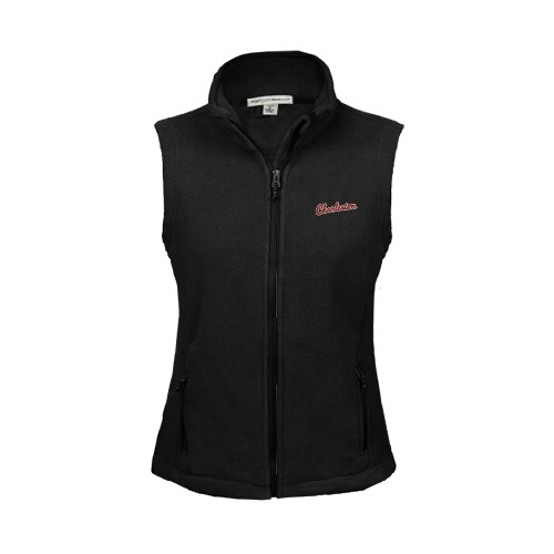  Womens Black Fleece Full Zip Vest - Charleston Script