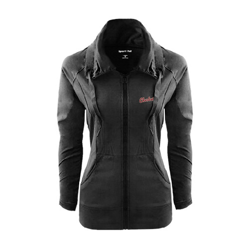 Womens Black Sport Wick Stretch Full Zip Jacket - Charleston Script