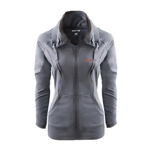  Womens Charcoal Sport Wick Stretch Full Zip Jacket - Charleston Script