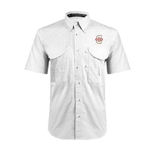  White Fishing Shirt Performance Short Sleeve - Official Logo - C Charleston