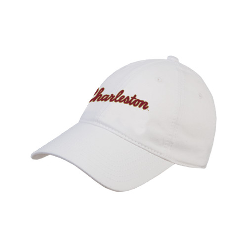  White Unstructured Adjustable Low Profile Hat - Charleston Script