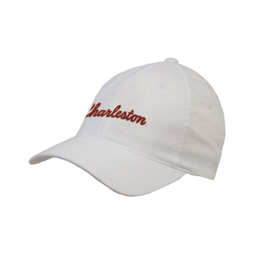  White Flexfit Structured Low Profile Hat - Charleston Script