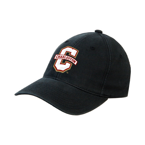College of CharleS/Mton Black Flexfit Structured Low Profile Hat - Official Logo - C Charleston