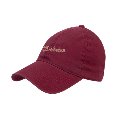  Maroon Unstructured Adjustable Low Profile Hat - Charleston Script