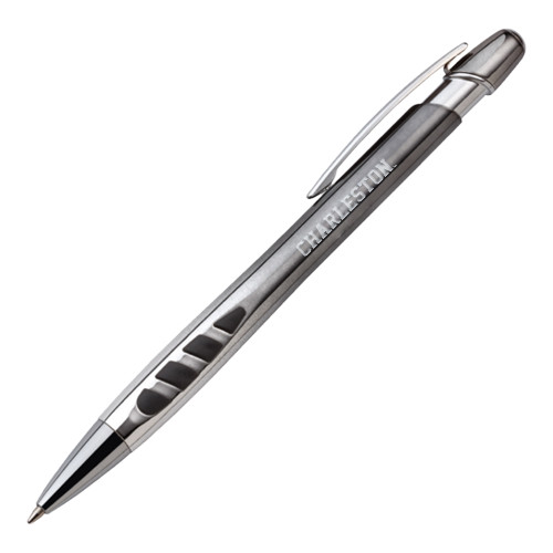  Veneno Metallic Charcoal Pen w/Blue Ink - Charlston Flat Engraved