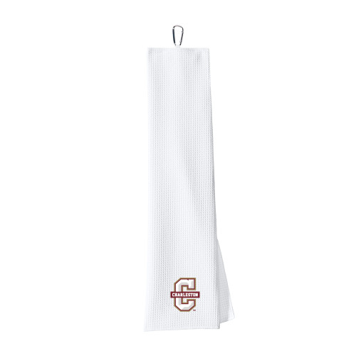 White Waffle Microfiber Golf Towel - Official Logo - C Charleston