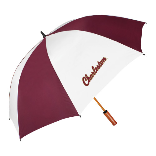  64 Inch Maroon/White Umbrella - Charleston Script