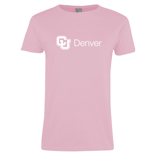 : Denver Colorado DEN Varsity Style DEN Pink with White Print T- Shirt : Clothing, Shoes & Jewelry