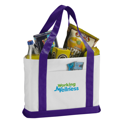  Contender White/Purple Canvas Tote - Working on Wellness