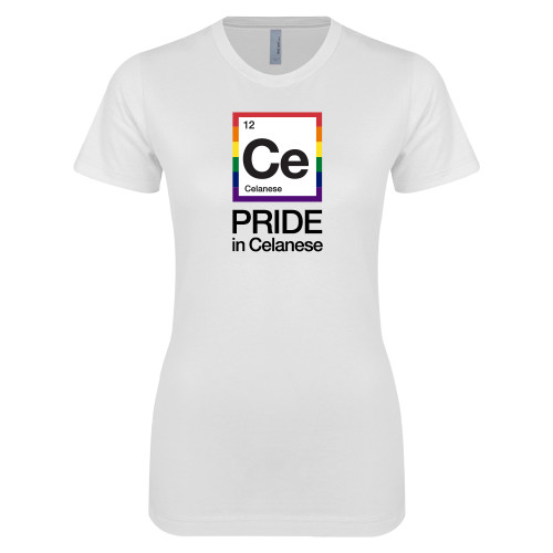  Next Level Womens White Boyfriend Tee - Pride in Celanese Vertical