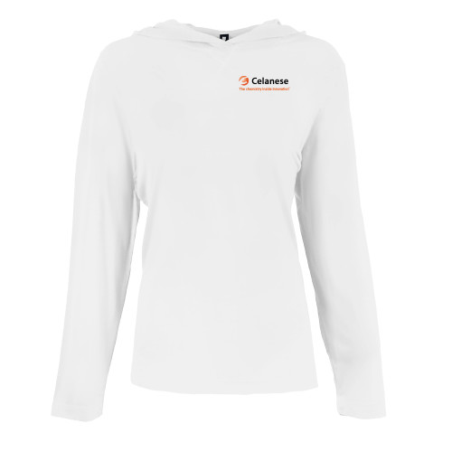  Womens White Long Sleeve Hooded Tee - Celanese - Primary Logo w/Tagline