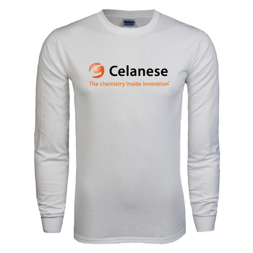  White Long Sleeve T Shirt - Celanese - Primary Logo w/Tagline