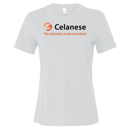  Bella + Canvas Womens White Relaxed Cotton T Shirt - Celanese - Primary Logo w/Tagline