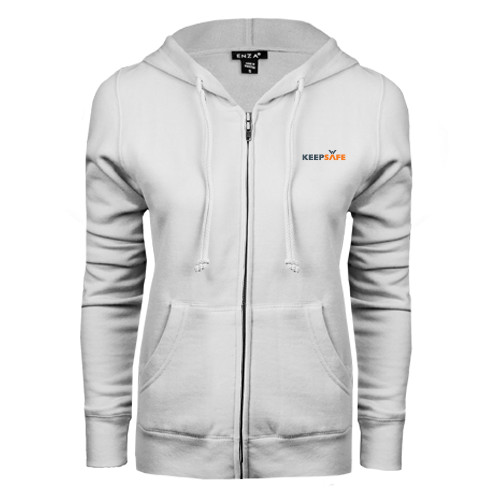  ENZA Womens White Fleece Full Zip Hoodie - KeepSafe