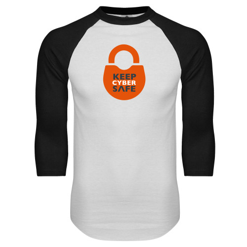  White/Black Raglan Baseball T Shirt - Keep  Cyber Safe