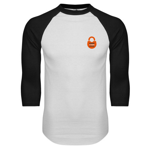  White/Black Raglan Baseball T Shirt - Keep  Cyber Safe