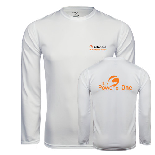  White Performance Long Sleeve Shirt - Celanese - Primary Logo w/Tagline
