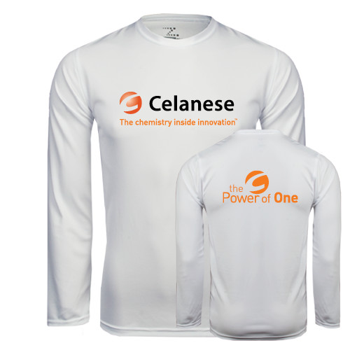  White Performance Long Sleeve Shirt - Celanese - Primary Logo w/Tagline