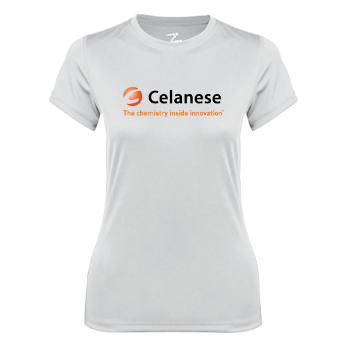  Womens White Performance Tee - Celanese - Primary Logo w/Tagline