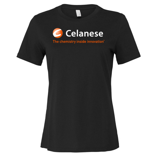  Bella + Canvas Womens Black Relaxed Cotton T Shirt - Celanese - Primary Logo w/Tagline