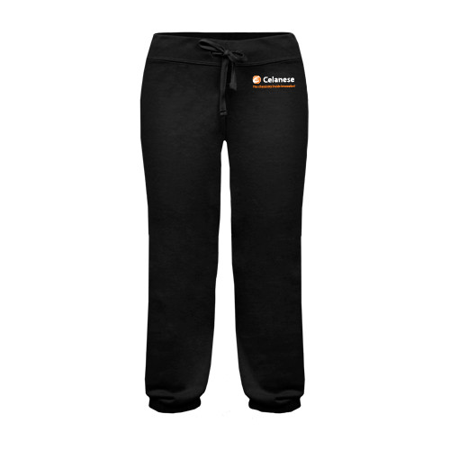  ENZA Womens Black Banded Fleece Capri - Celanese - Primary Logo w/Tagline