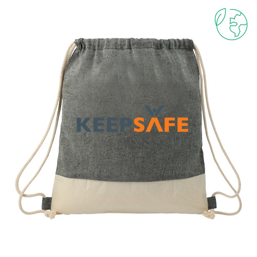  Split Recycled Cotton Natural/Black Drawstring Bag - KeepSafe