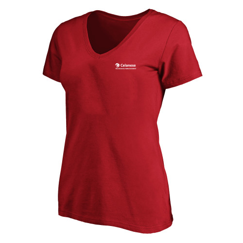  Womens Plus Red V Neck T Shirt - Celanese - Primary Logo w/Tagline