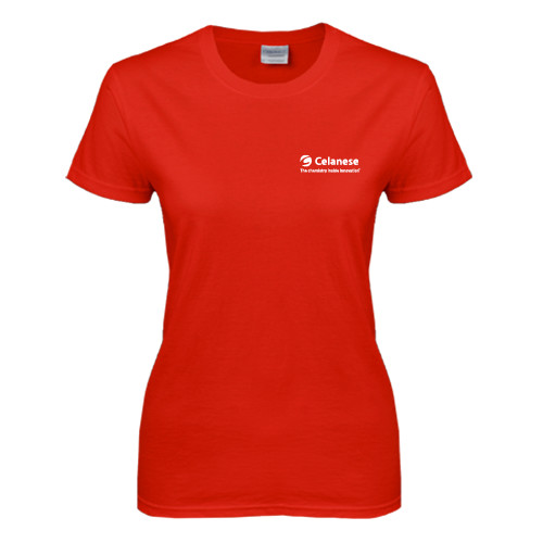  Womens Short Sleeve Red Tee - Celanese - Primary Logo w/Tagline