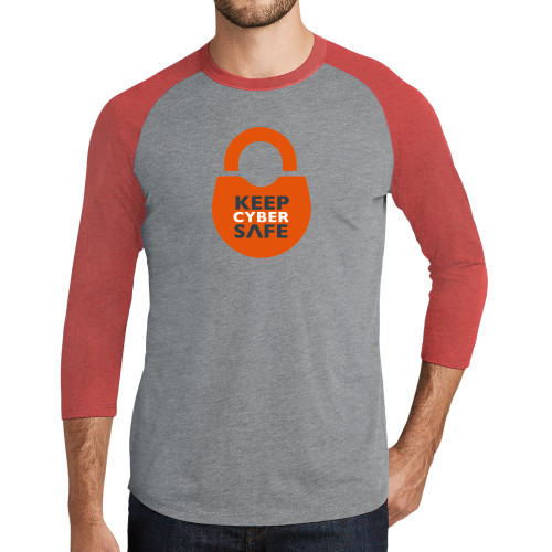 Grey/Red Heather Triblend Baseball Raglan Tee - Keep  Cyber Safe