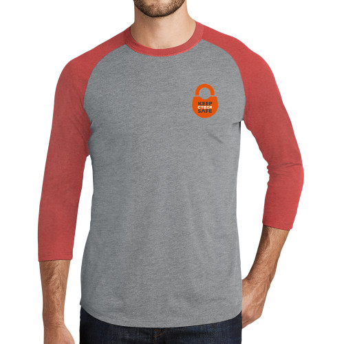  Grey/Red Heather Triblend Baseball Raglan Tee - Keep  Cyber Safe