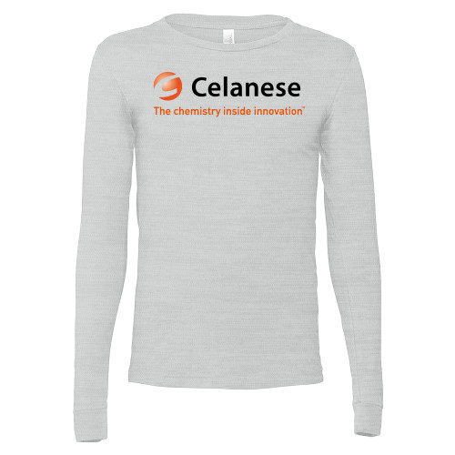  Bella + Canvas Ash Grey Jersey Cotton Long Sleeve T Shirt - Celanese - Primary Logo w/Tagline