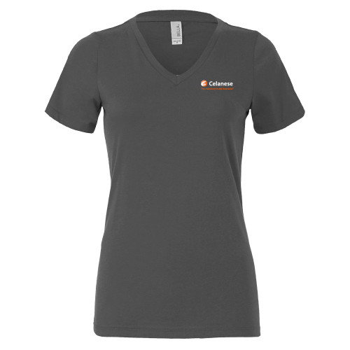  Bella + Canvas Womens Asphalt V Neck Cotton T Shirt - Celanese - Primary Logo w/Tagline