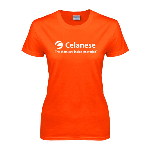  Womens Orange Short Sleeve Tee - Celanese - Primary Logo w/Tagline
