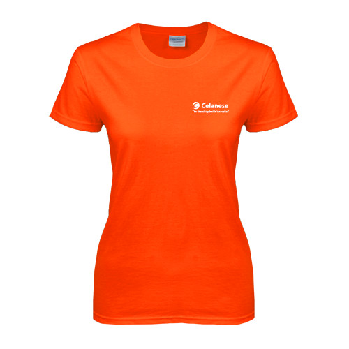  Womens Orange Short Sleeve Tee - Celanese - Primary Logo w/Tagline